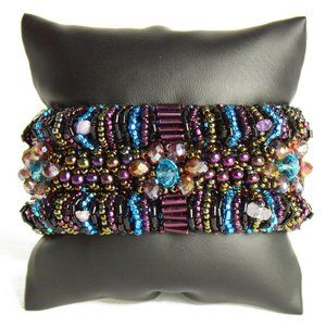 Czech Glass Bugle Bead Bracelet Blue, Purple